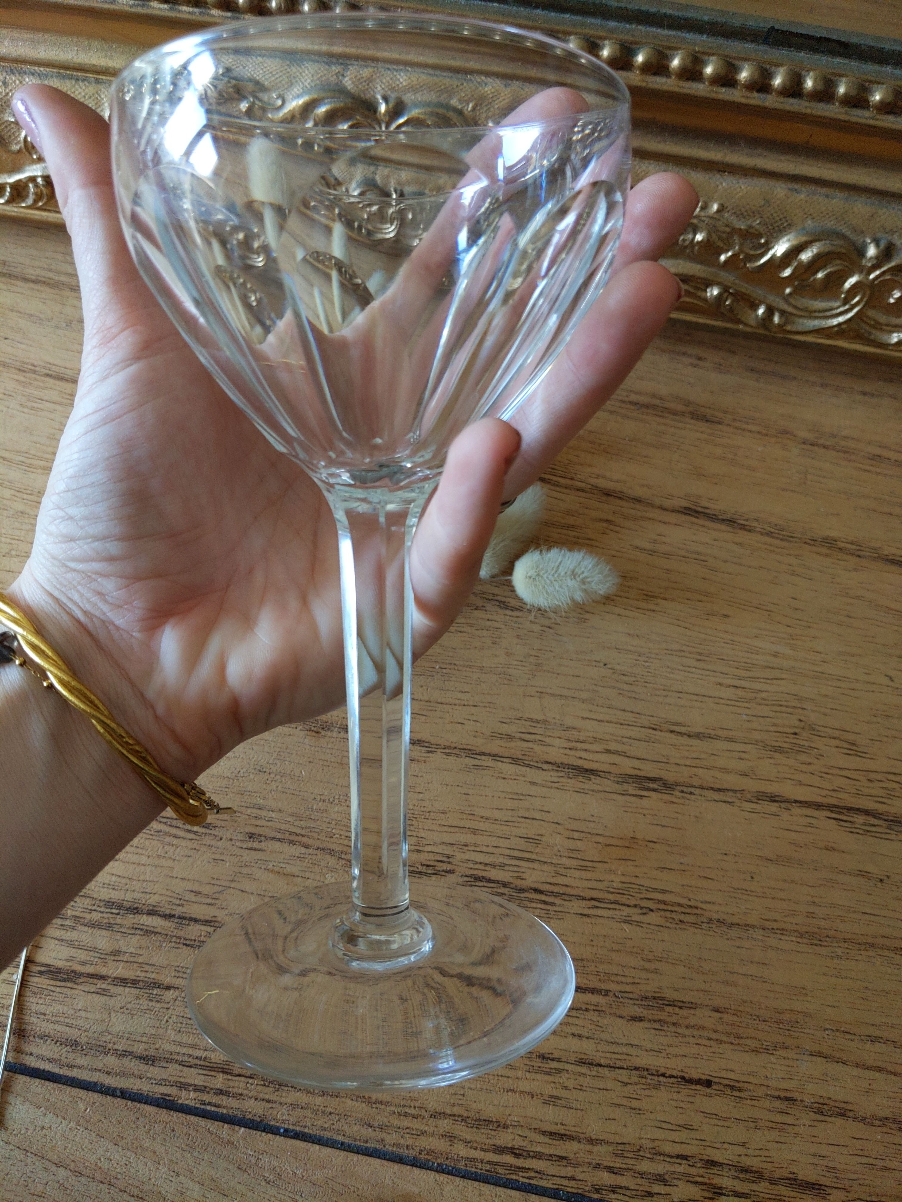 Vintage antique foot glass in chiseled crystal