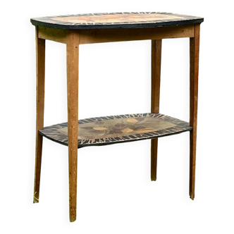 Signed inlaid side table - Birds - In the style of the Nan school