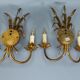 Pair of Hollywood Regency Style Gilt Metal Double-Arm Wheat Sconces, 1970s