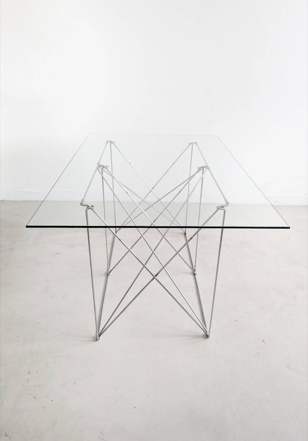 Folding steel and glass dining table by Max Sauze 1970s