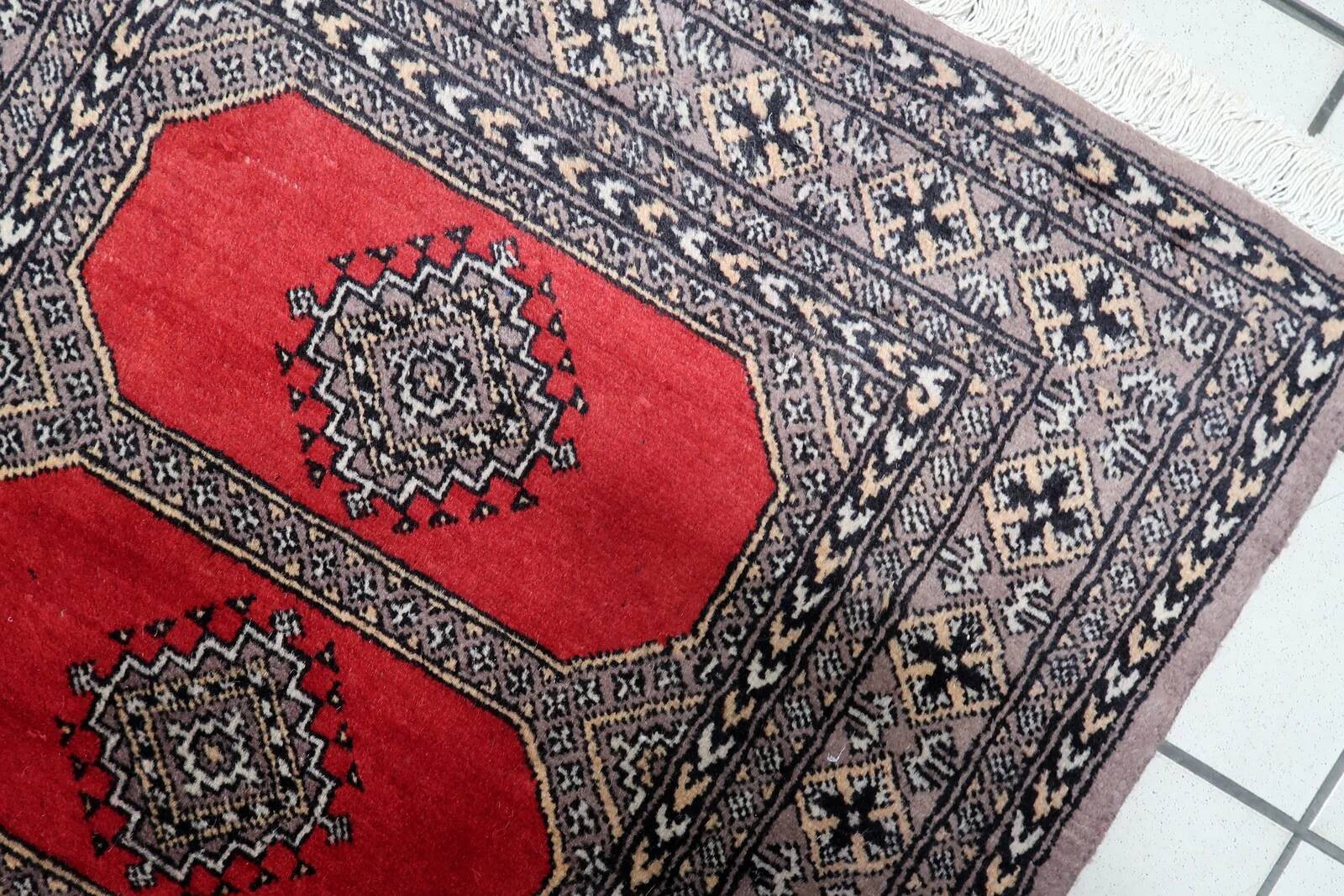 Vintage Uzbek Bukhara rug 92cm x 140cm 1960s