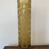 Amber yellow glass vase frosted geometric pattern