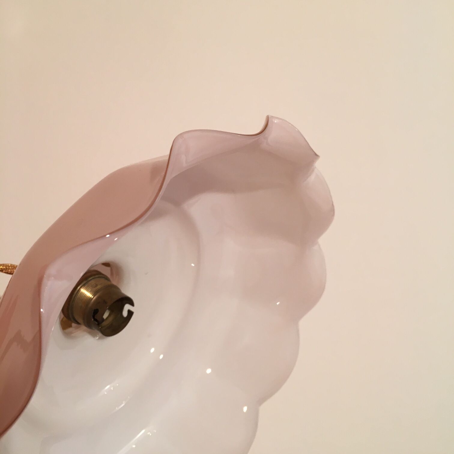 Powder pink opaline hanging and golden woven cord