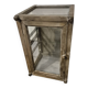 Brown weathered wooden display cabinet with 2 glass shelves.