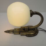 Art deco wall lamp in brass and soft blue opaline globe