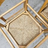 Set of 4 vintage pine and rush chairs