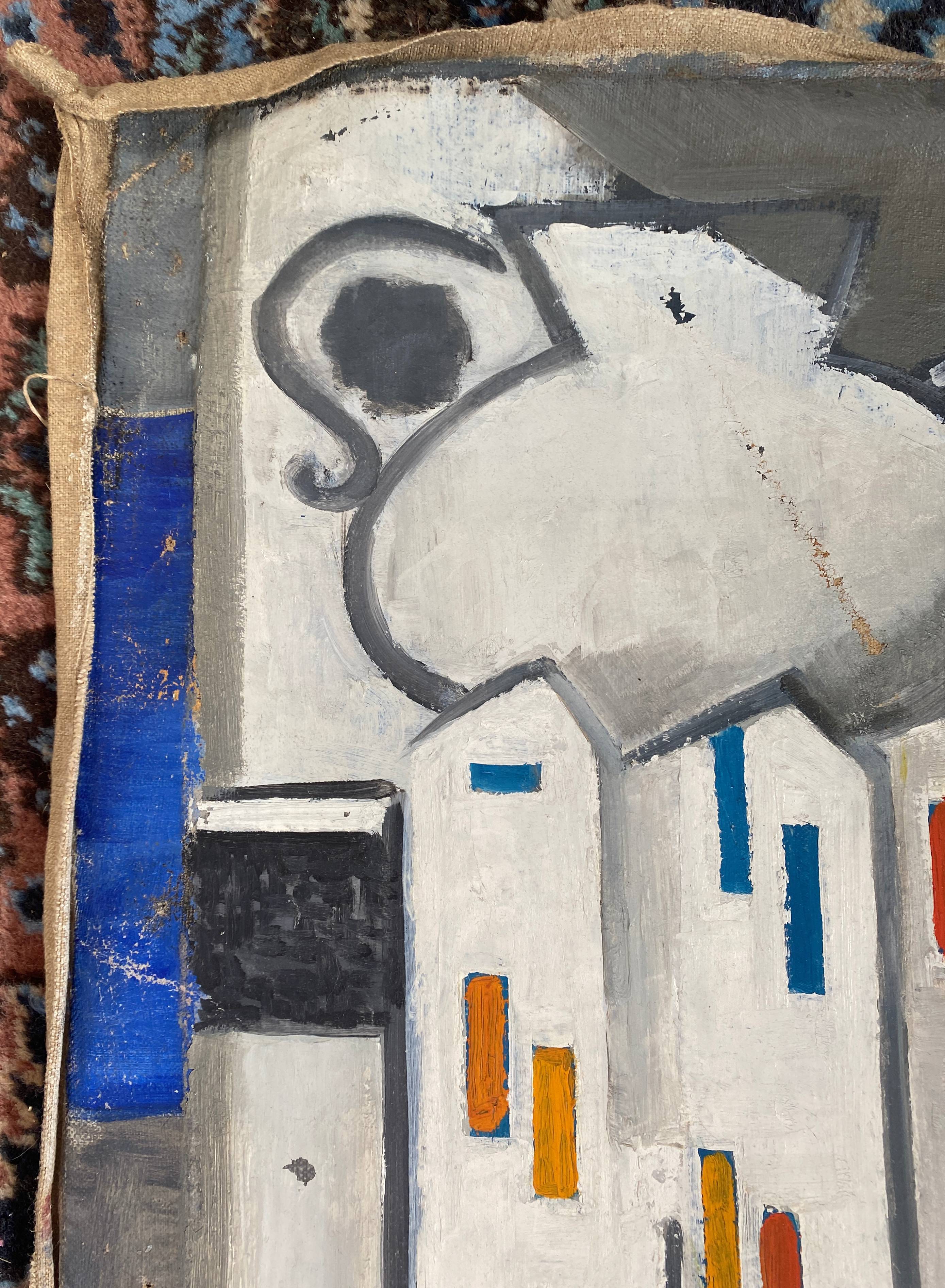 Cubist hst painting by guy feinstein (born in 1929) "the artist's workshop" 1956