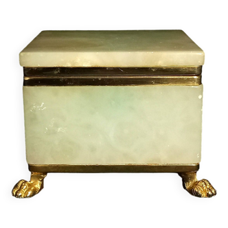 Green onyx jewelry box with gold metal claw legs