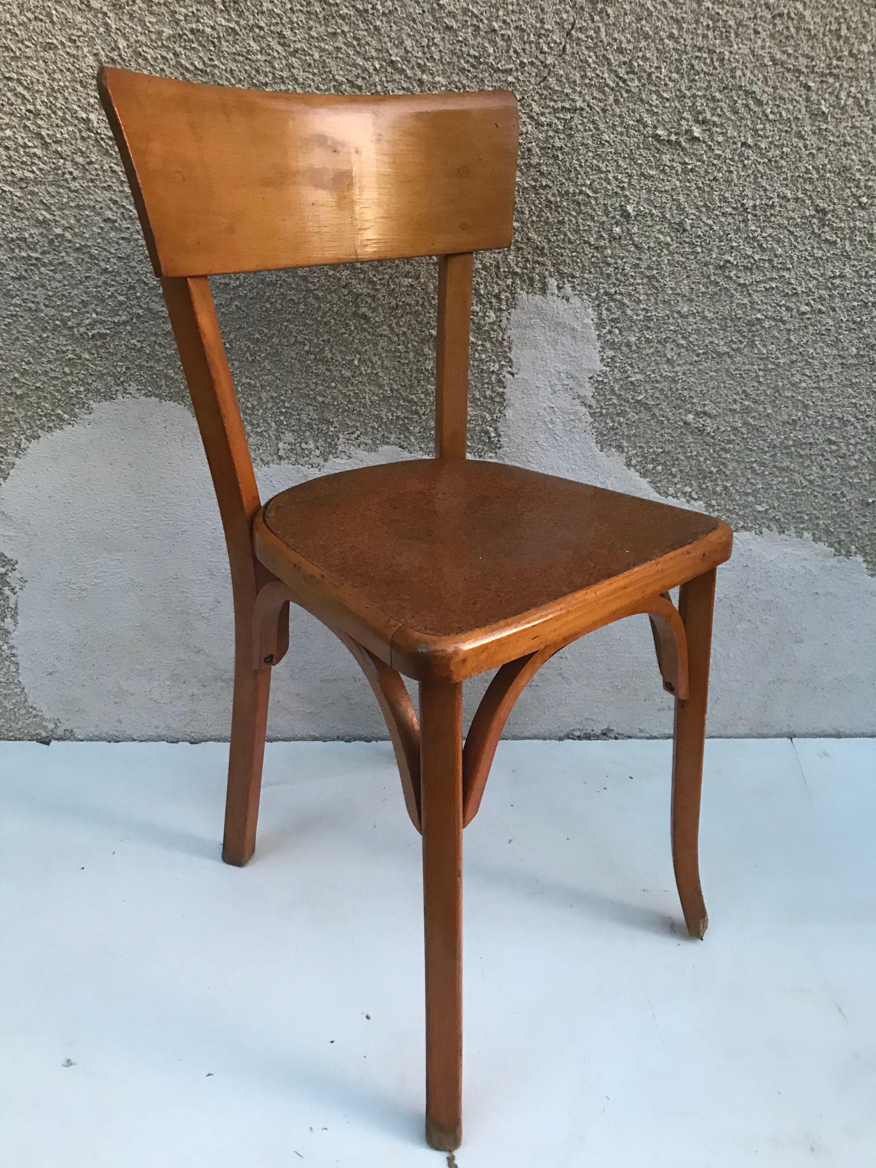Pair of chairs old signed bistro Baumann wood curved clear vintage