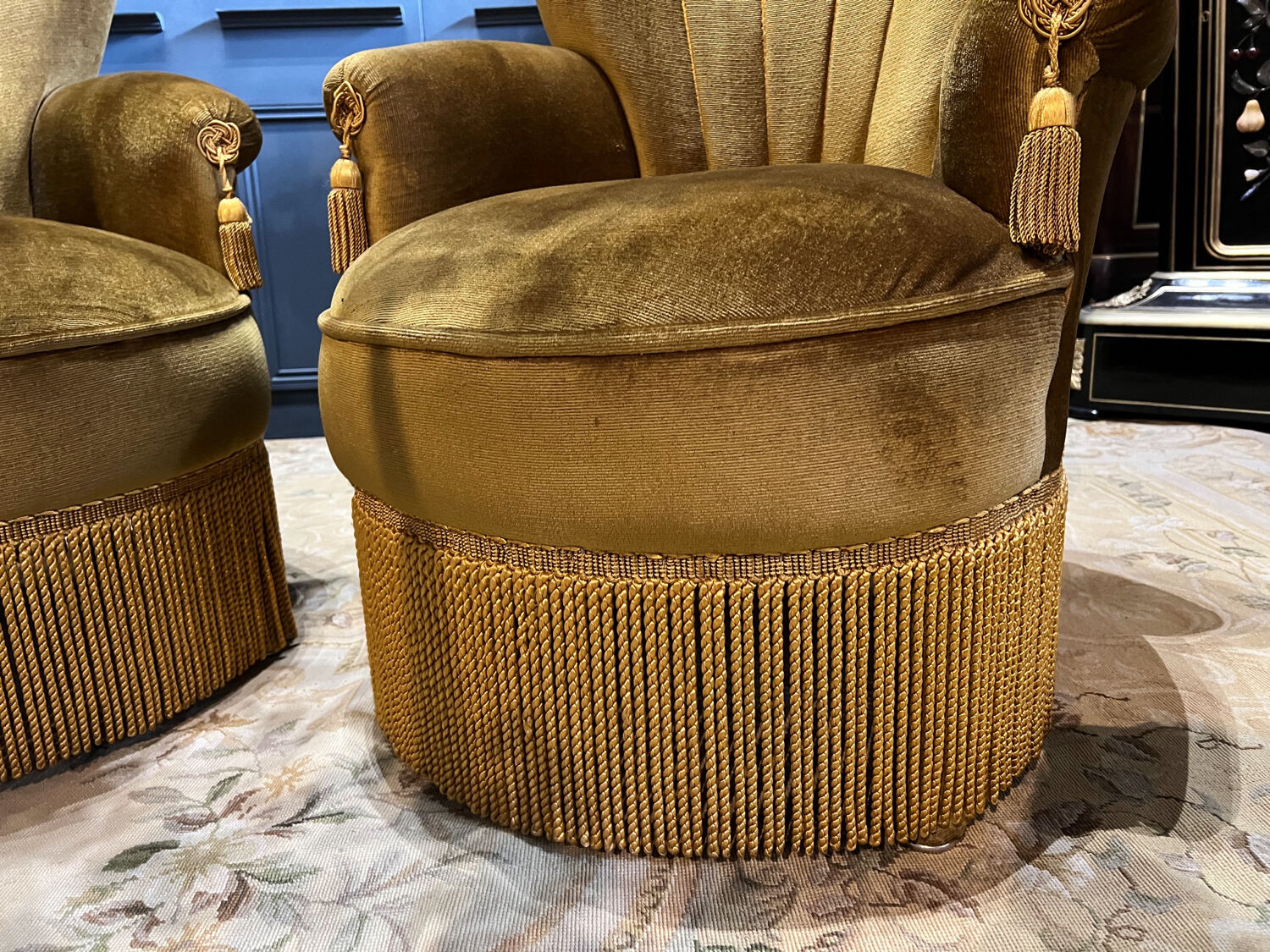 Pair of velvet Napoleon III style armchairs