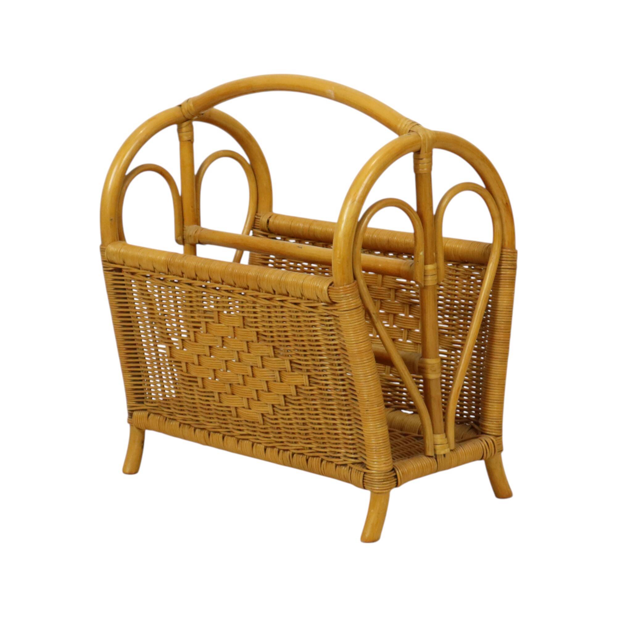 Vintage Boho Bamboo Rattan Magazine Rack 80s