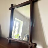 Rectangular brutalist mirror in solid wood, 1960