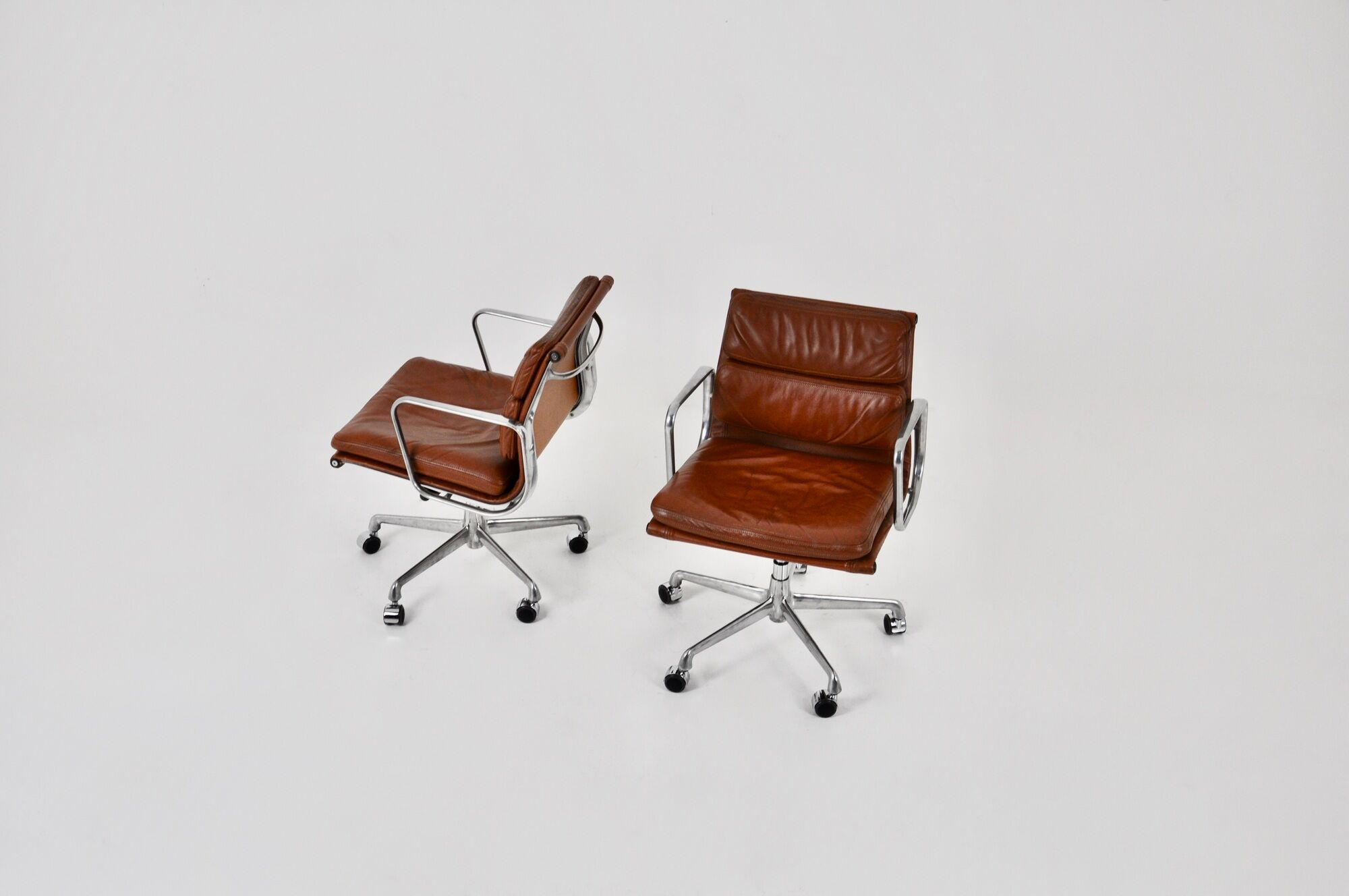 EA 217 Soft Pad Chairs in Cognac Leather by Charles & Ray Eames for ICF, 1970s set of 2