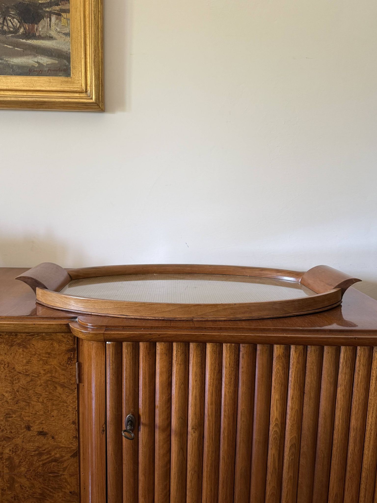 Mid-century wood and brass tray, Italy 1950s