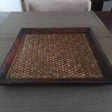 Tray in wood and woven rattan - 1st half of the 20th century