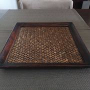 Tray in wood and woven rattan - 1st half of the 20th century