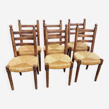 Set of 6 mulched wooden chairs