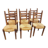 Ensemble de 6 chaises en bois paillées