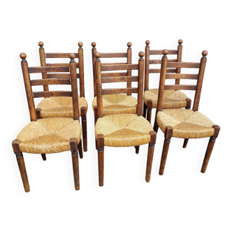 Set of 6 mulched wooden chairs