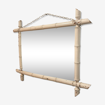 Old vintage white bamboo mirror 72 X 53cm