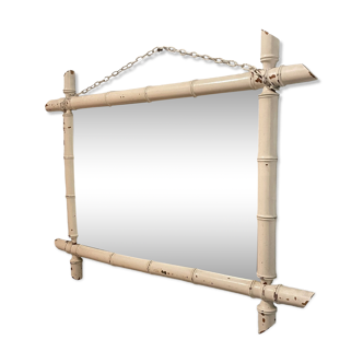 Old vintage white bamboo mirror 72 X 53cm