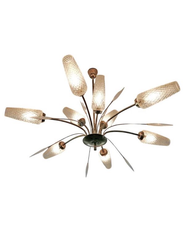 Grand lustre laiton doré du milieu du sicle de la Maison Lunel Arlus, annes