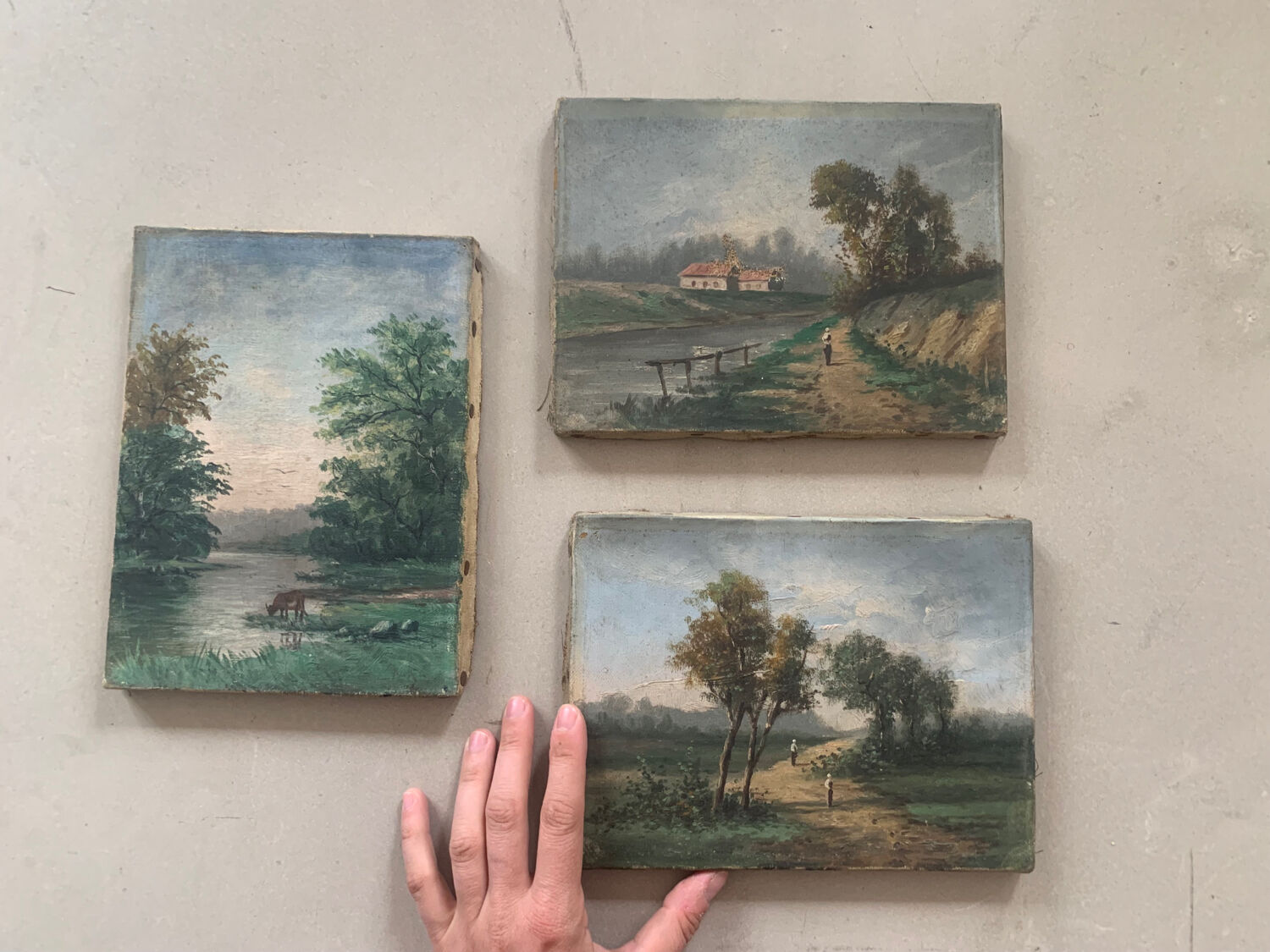 Suite of 3 paintings XIXth