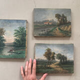 Suite of 3 paintings XIXth