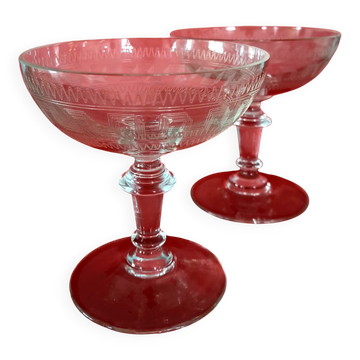 2 crystal champagne coupes from the 1890s/1910s
