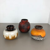 Set of Three Pottery Fat Lava Vases "Multi-Color" by Scheurich, Germany, 1970s