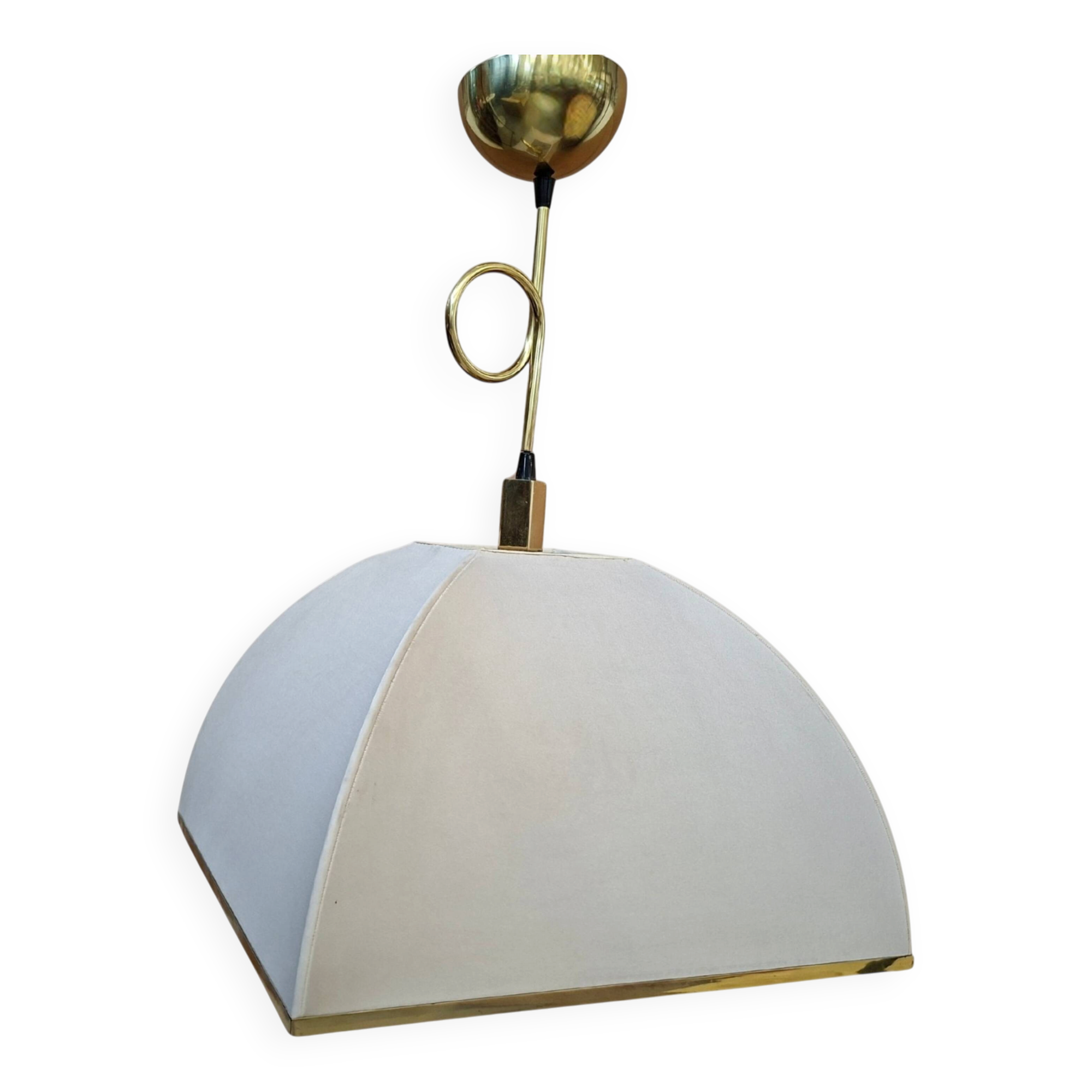 Lampadario Vintage anni '70 in Ottone e Stoffa