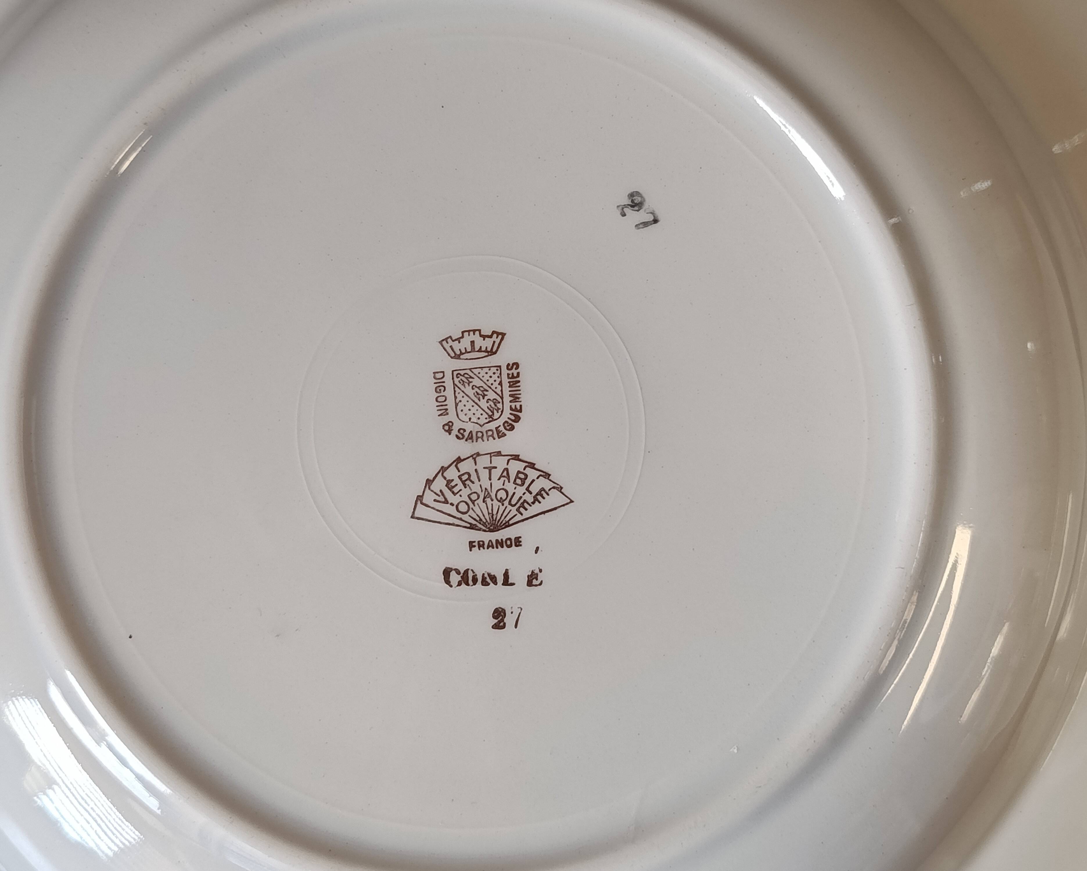 Lot de 3 assiettes creuses Digoin & Sarreguemines, oiseau de paradis