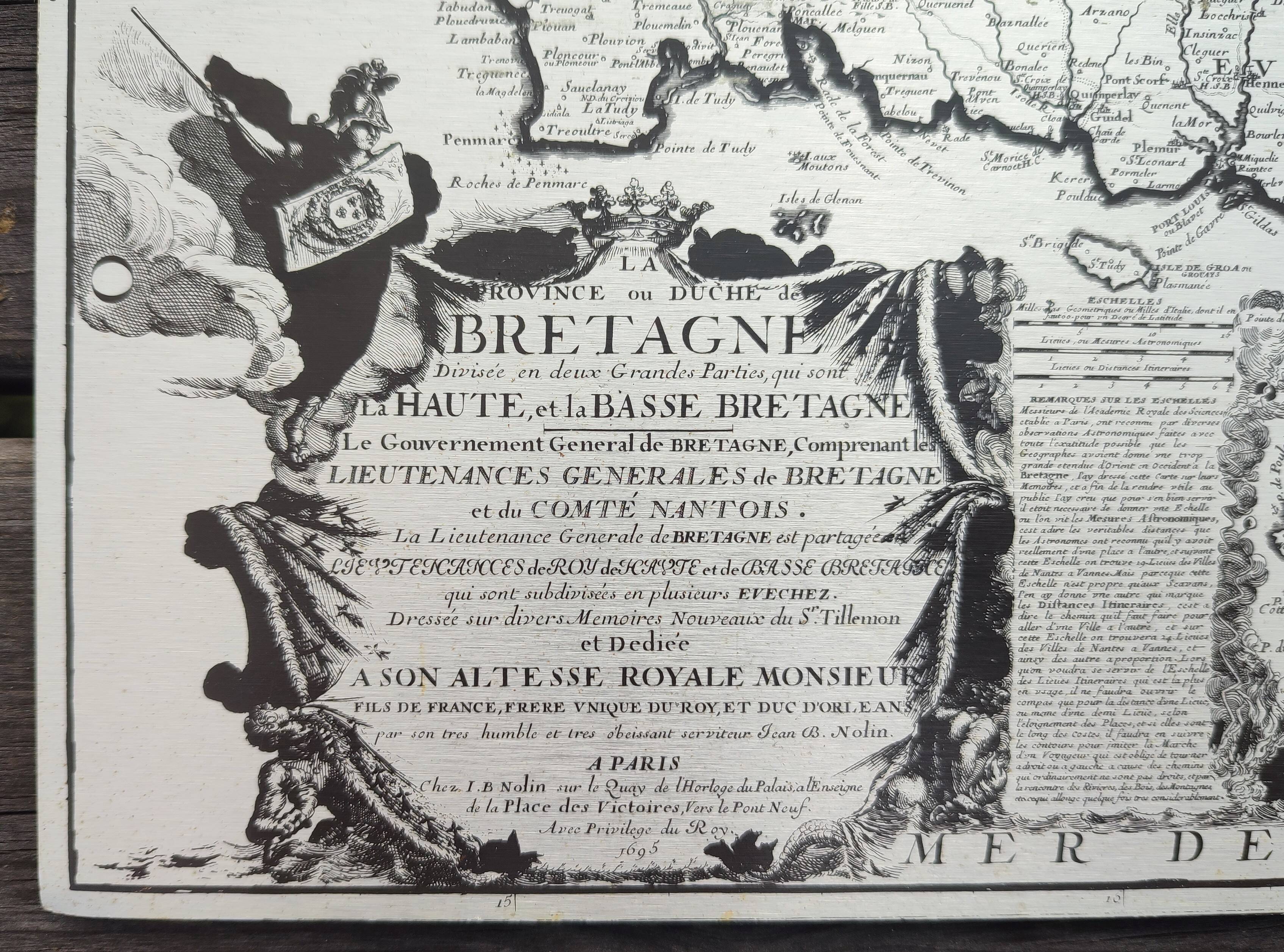Old aluminium printing plate Brittany map