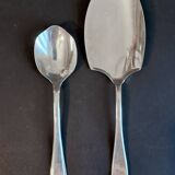 Silver-plated metal serving spoon and French fry shovel signed "Wiskmann"