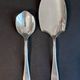 Silver-plated metal serving spoon and French fry shovel signed "Wiskmann"