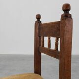 Chaise d'appoint espagnole en chêne sculpté et assise en velours, XIXe siècle