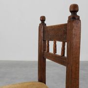 19th Century Spanish Hand-Carved oak Side Chair with Velour Seat