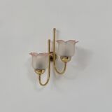 Vintage wall light, brass and frosted pink moulded glass, France, 1980.