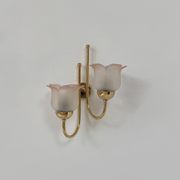 Vintage wall light, brass and frosted pink moulded glass, France, 1980.