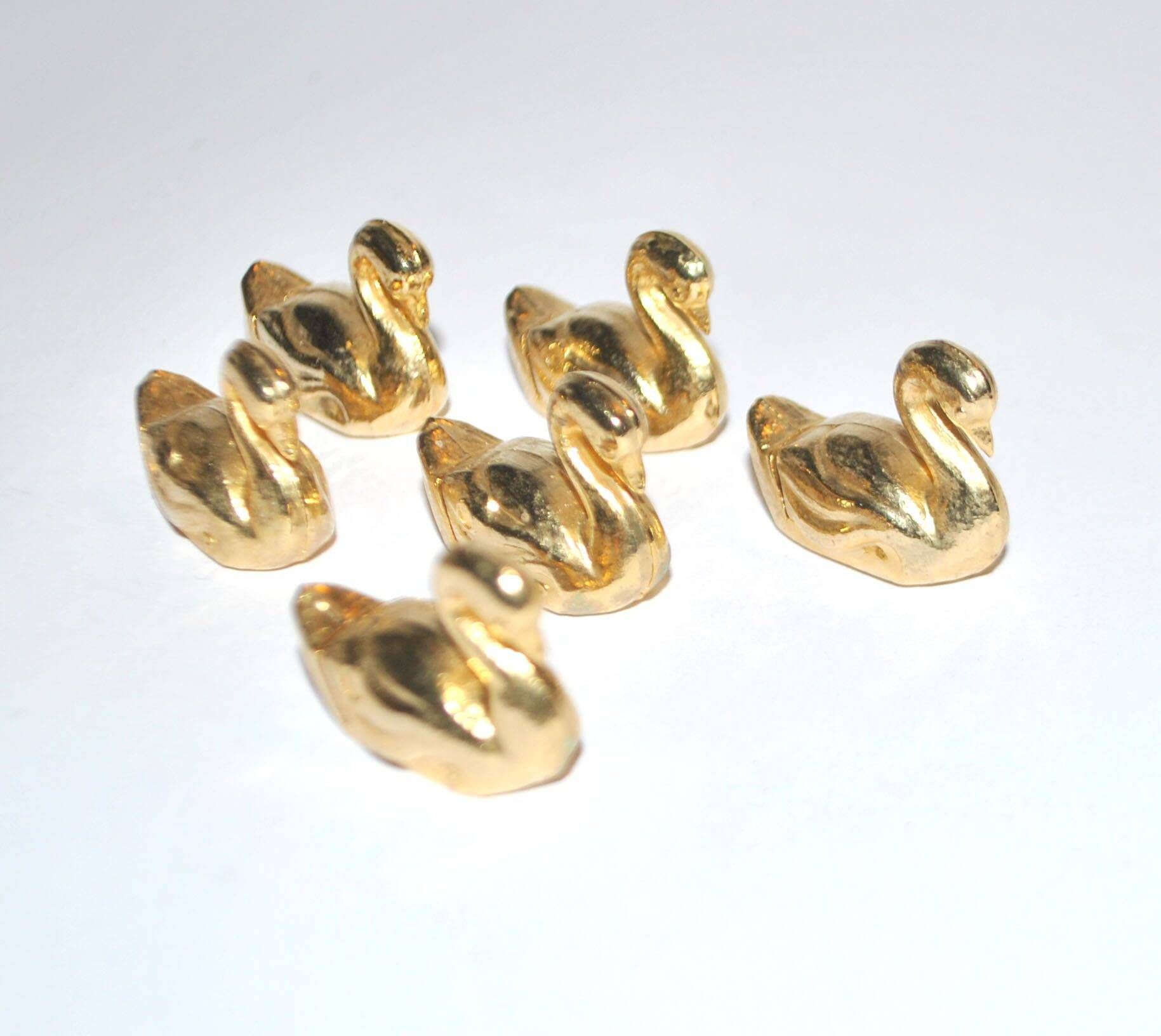 Table decoration set: 6 vintage swan place card holders in gold-tone metal
