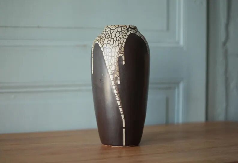 Vase signed Léon Pointu, ceramic vase with a glazed snake skin effect, Pottery Saint-Amand-en-Puisaye, collection.