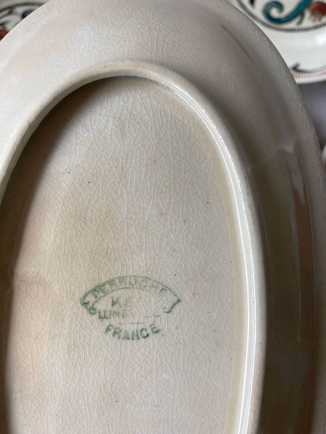 Dessert plates and serving dish, K&G Luneville, parakeet model.