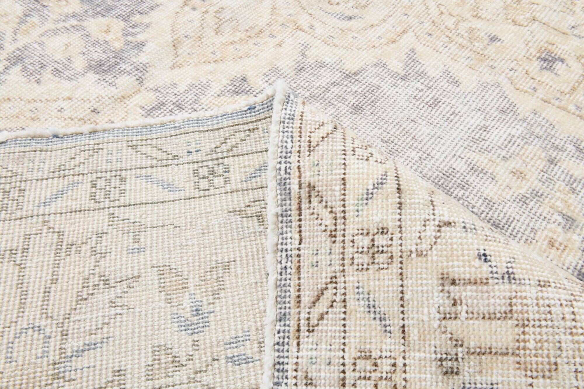 Vintage Light Blue & Cream Turkish Rug, Oriental Pattern Bedroom Carpet