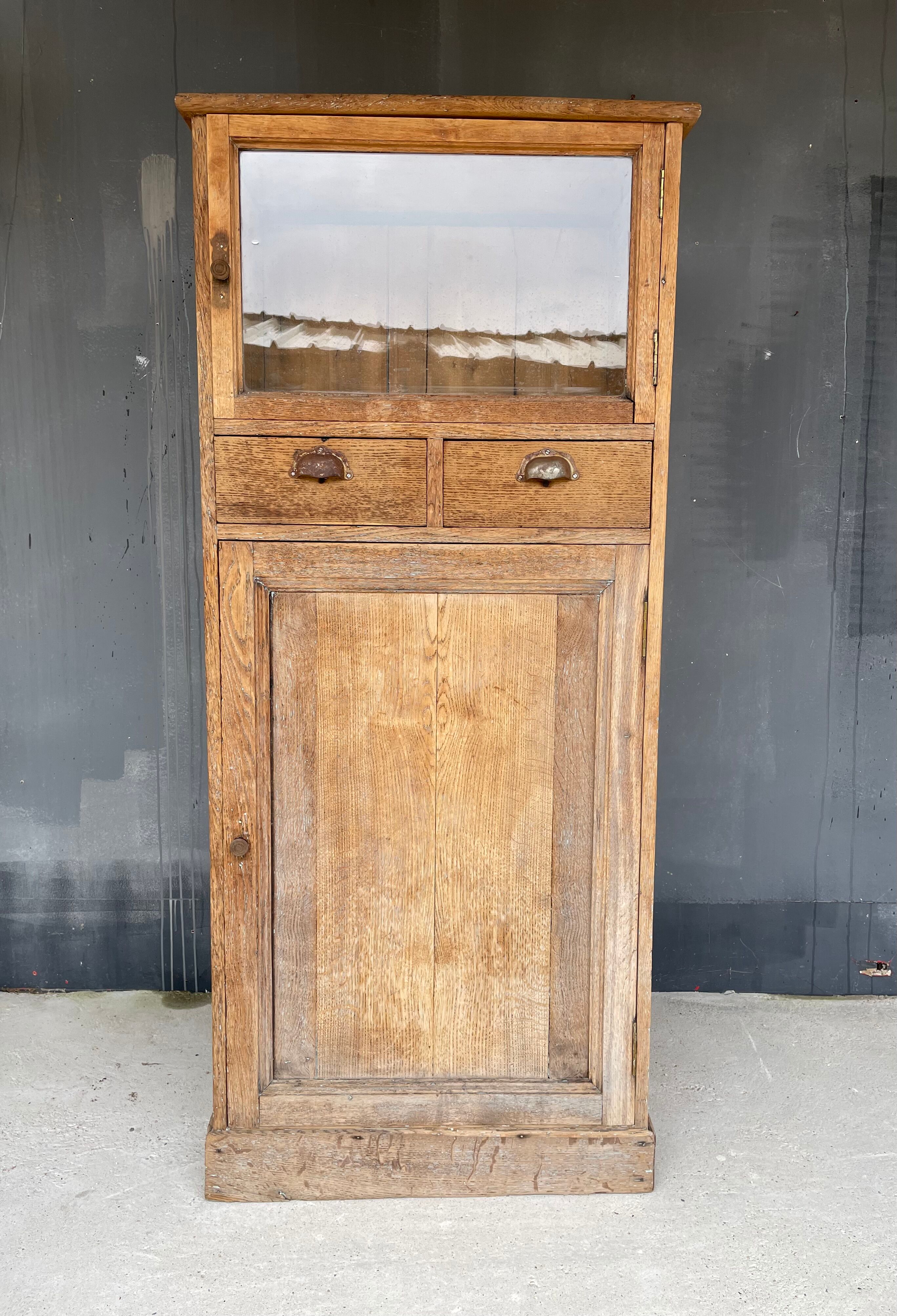 Antique solid oak showcase