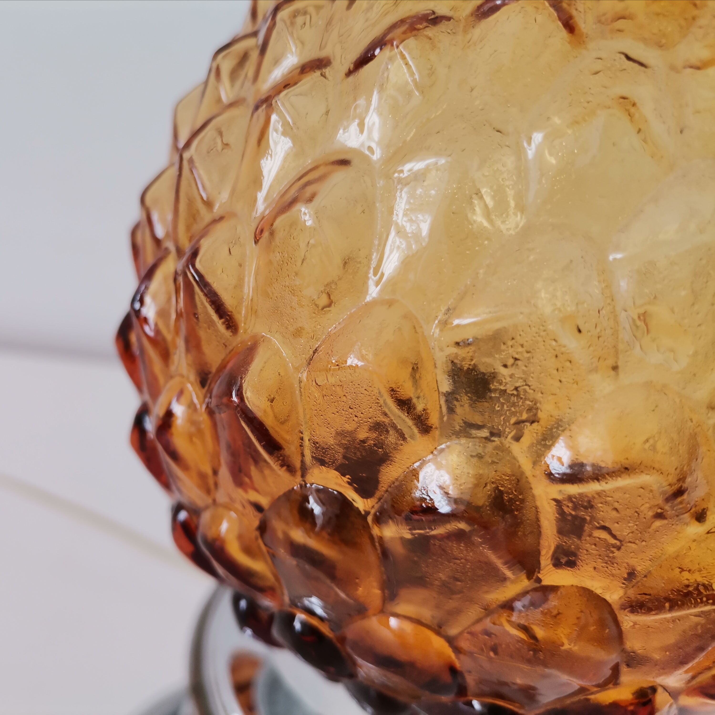 Chrome and amber glass lamp