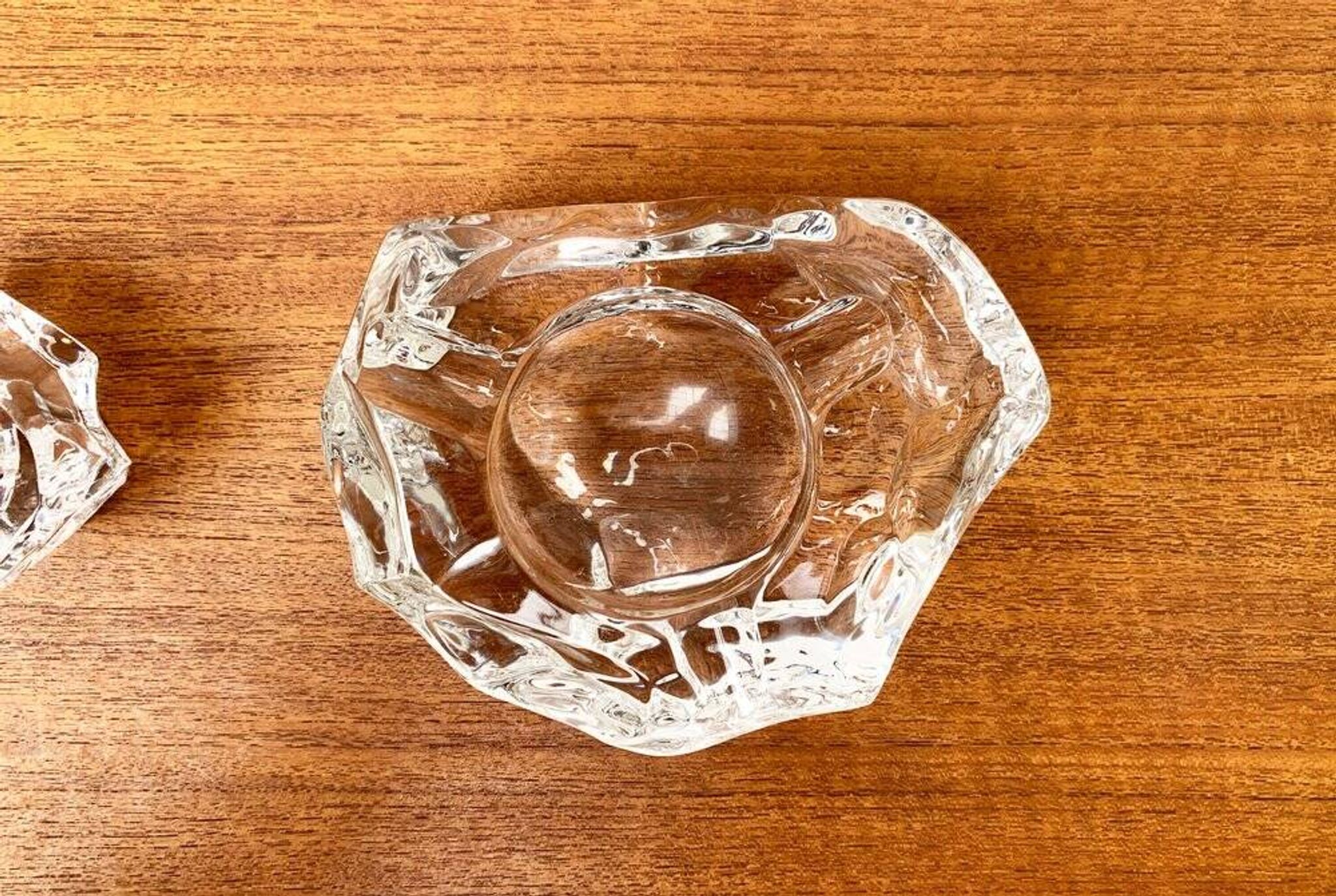 Mid-century Scandinavian heavy frosted glass table and ashtray, 1960s, set of 2.