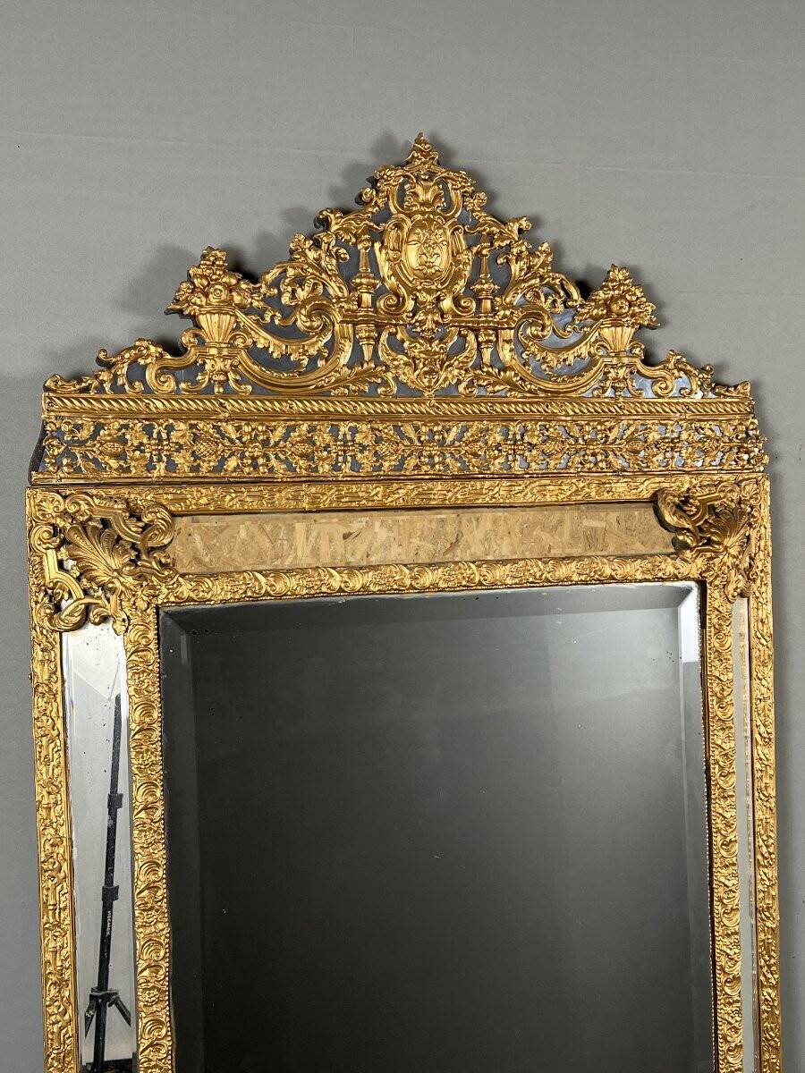 Large antique gilded metal mirror, 19th century