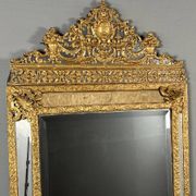 Large antique gilded metal mirror, 19th century