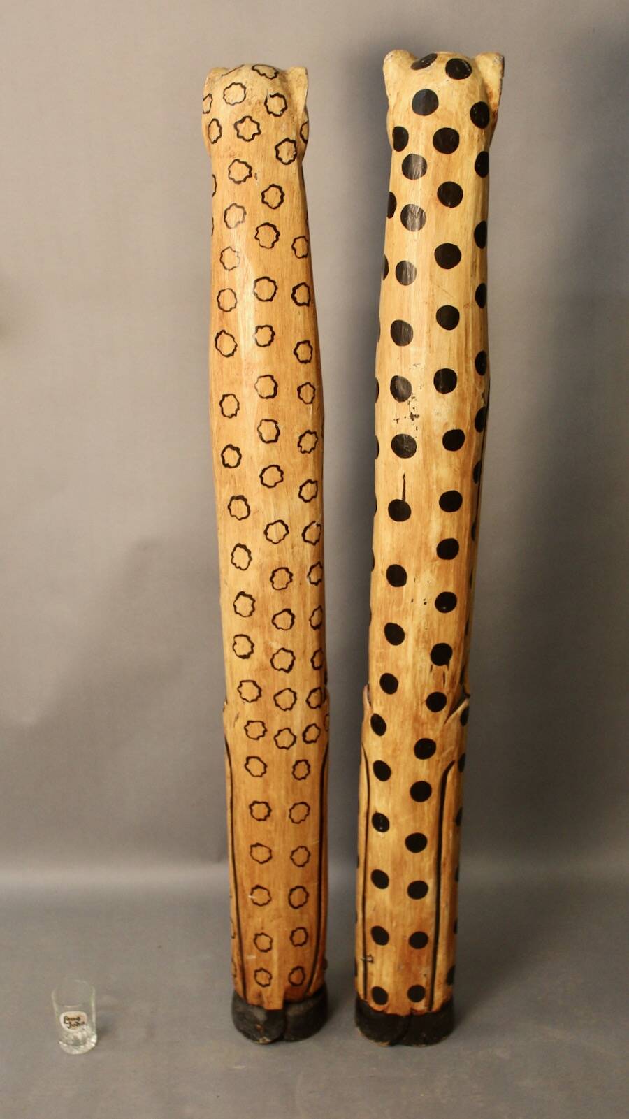 Pair of large polychrome wooden feline statues