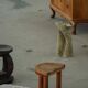 Carved pine stool, Swedish folk art, mid-20th century, 1950s.